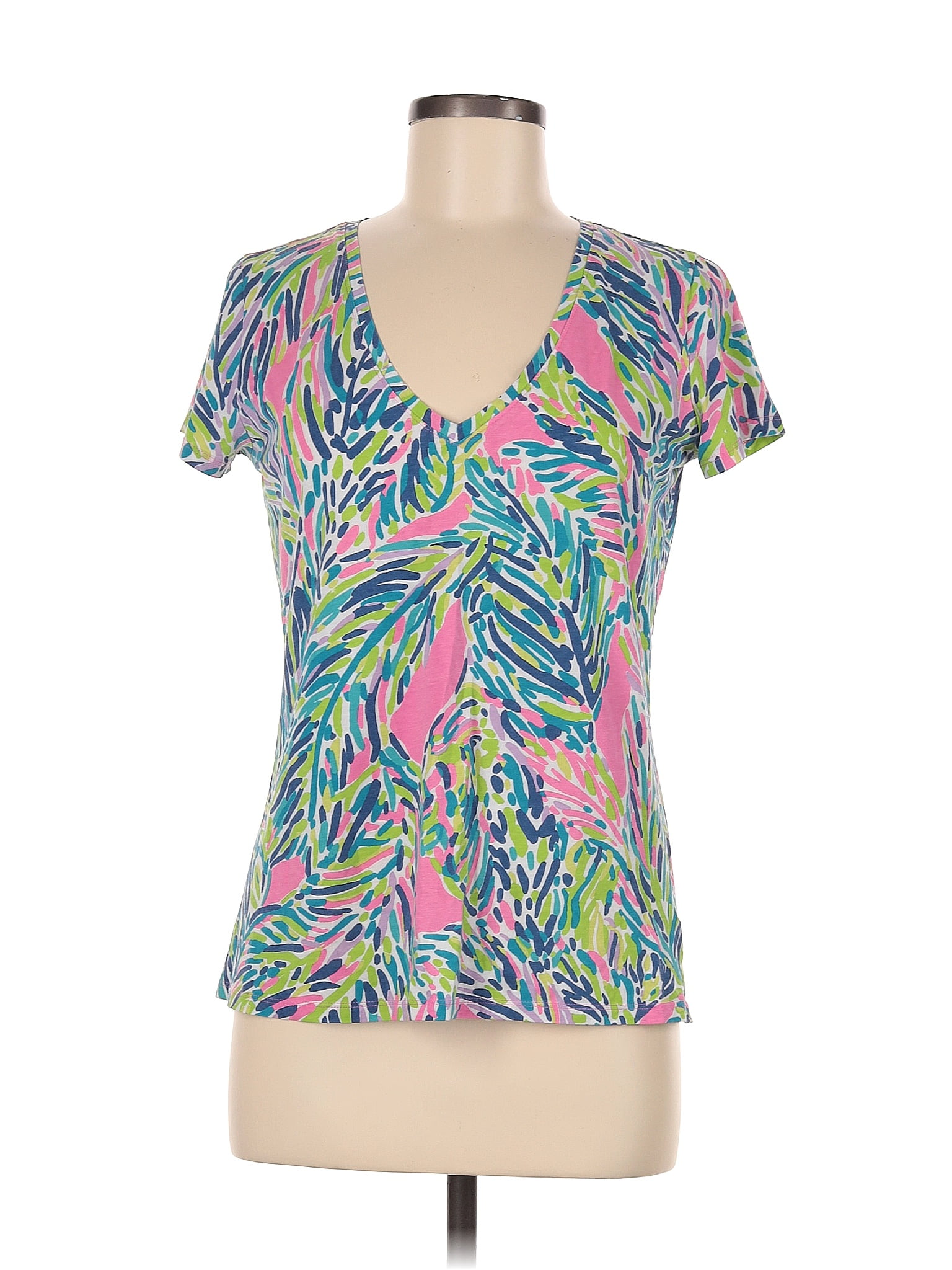 Chemise Femme Lilly Pulitzer Tropicale En Coton Rose Et Vert - Taille 6 - Manches Longues Avec Poche - Occasion Très Bon État