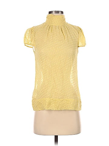 BCBGMAXAZRIA 100 Silk Polka Dots Yellow Short Sleeve Blouse Size