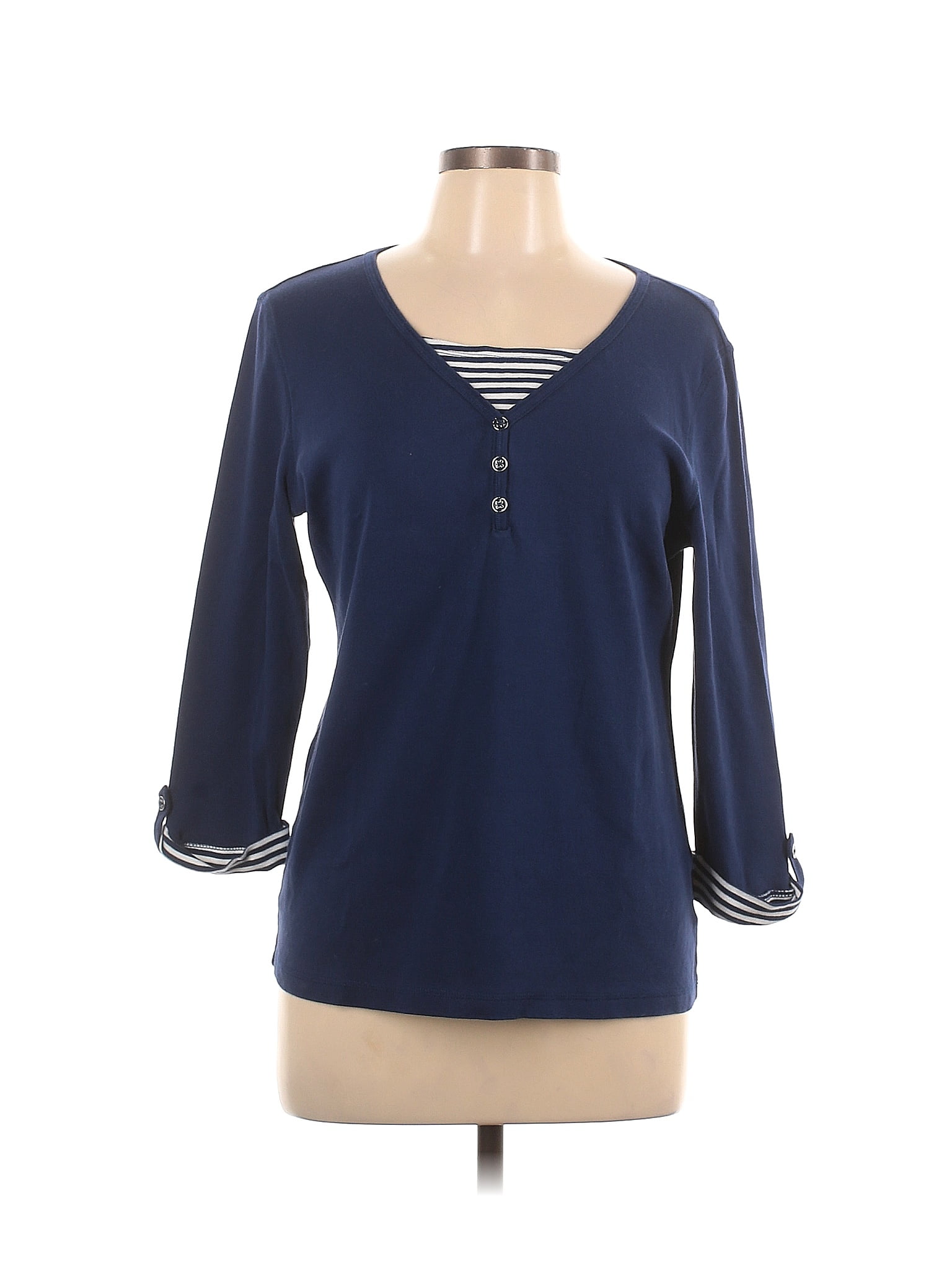 Karen Scott Womens Sport Cowl Neck Top Dark Blue Size Small