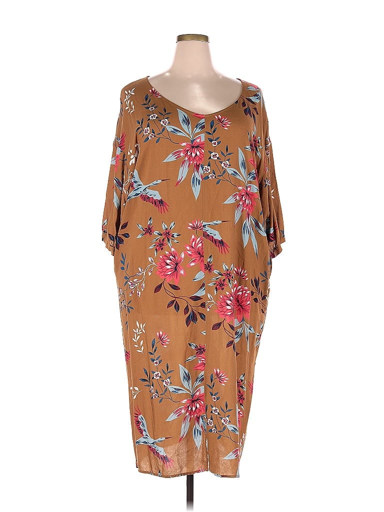 Rachel Pally 100% Rayon Floral Motif Brown Casual Dress Size XXL(Estimate) - photo 1