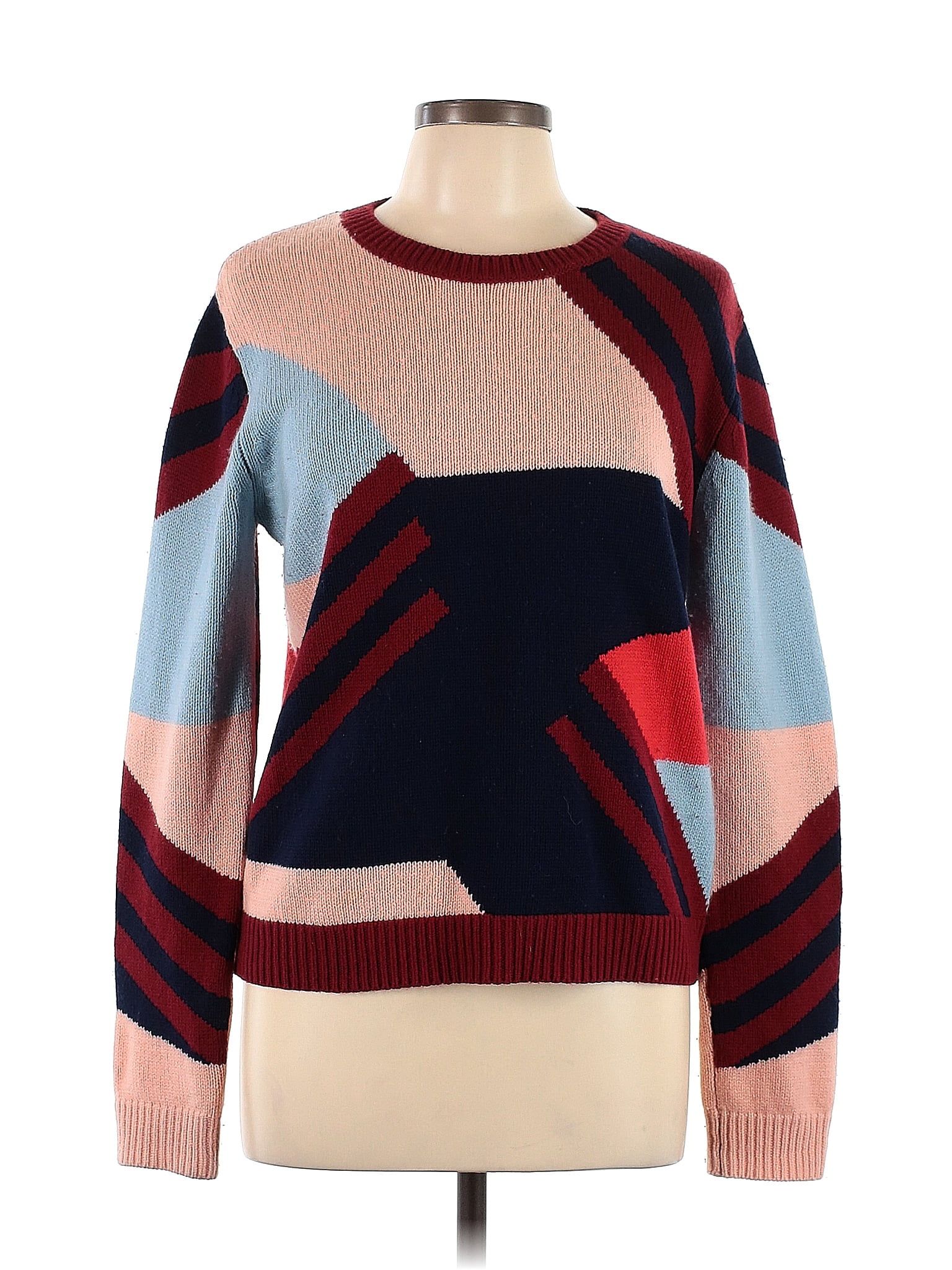 Chinti Parker Color Block Stripes Multi Color Red Wool Pullover