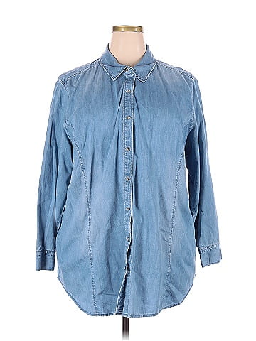 J.Jill 100% Cotton Blue Long Sleeve Button-Down Shirt Size 3X