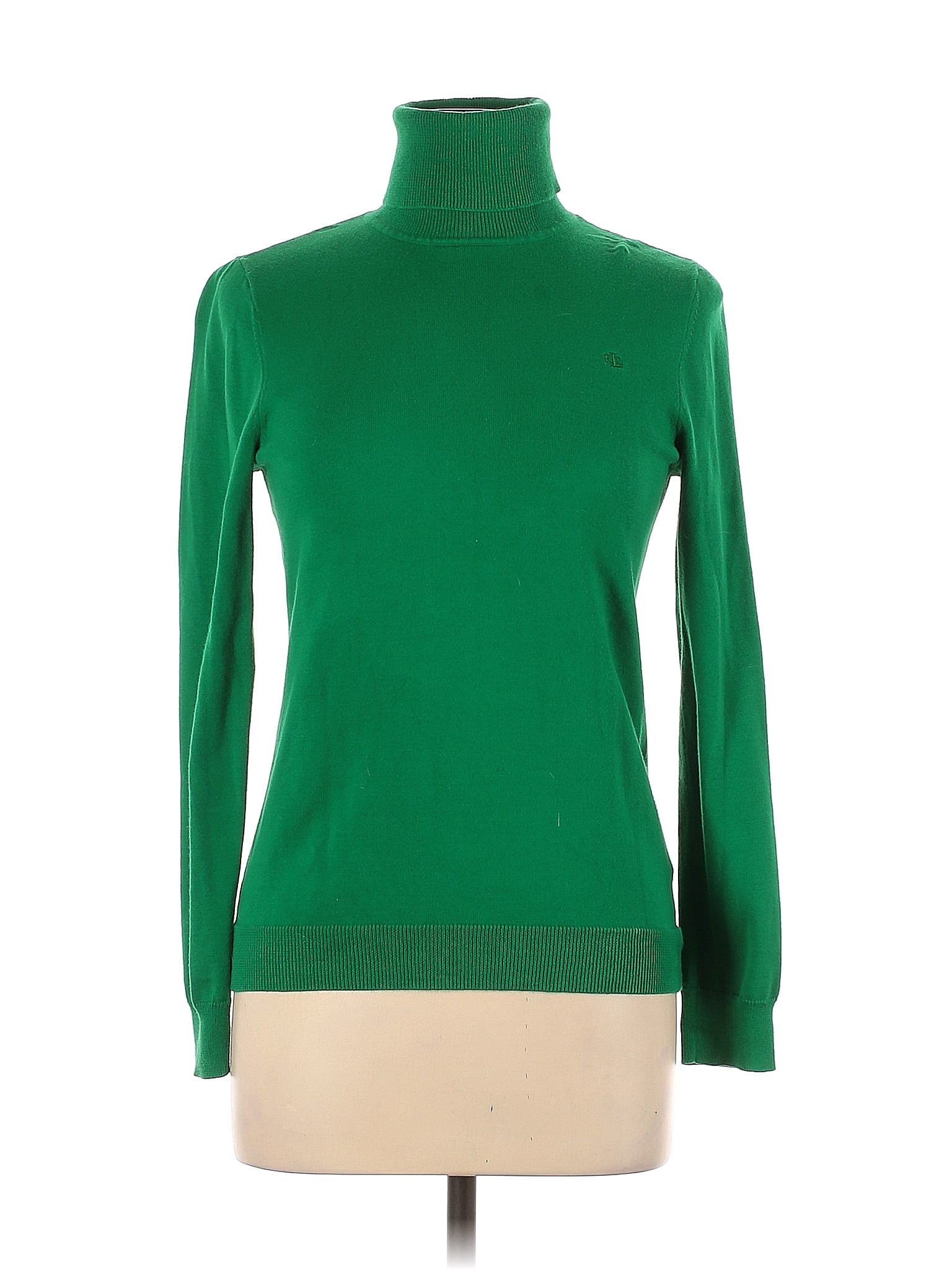 Lauren by Ralph Lauren 100% Cotton Color Block Solid Green Gray Turtleneck  Sweater Size S - 67% off