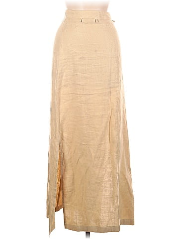 Mulberry 100 Linen Solid Tan Gold Formal Skirt Size 16 UK 88