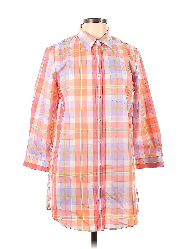 Pre-owned Lands' End 3/4 Sleeve Button Down Shirt In Pink