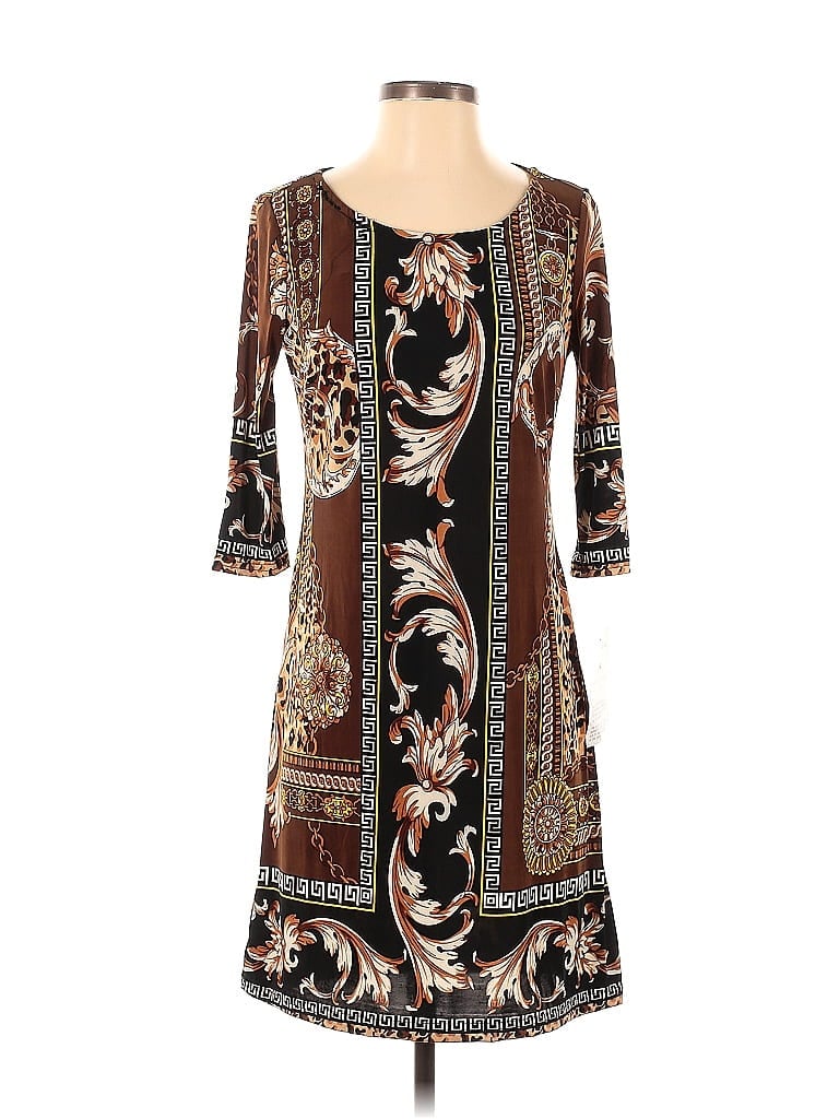 Mlle Gabrielle Paisley Baroque Print Batik Brown Casual Dress Size S - photo 1