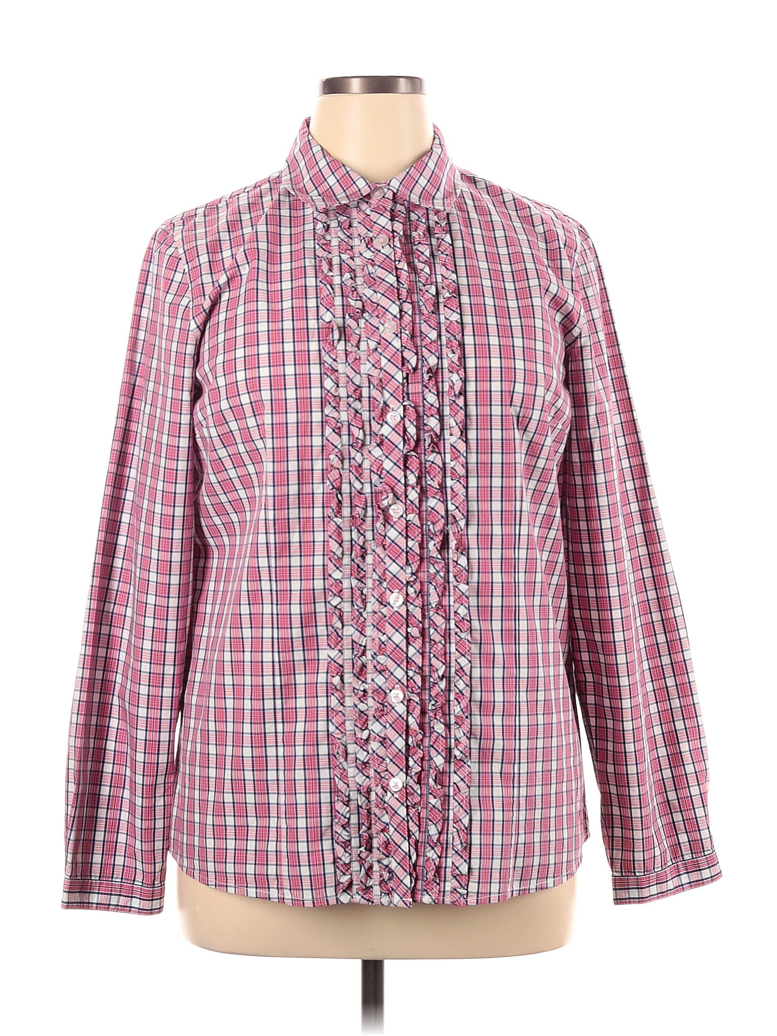 Orvis 100 Cotton Plaid Multi Color Pink Long Sleeve Button Down Shirt