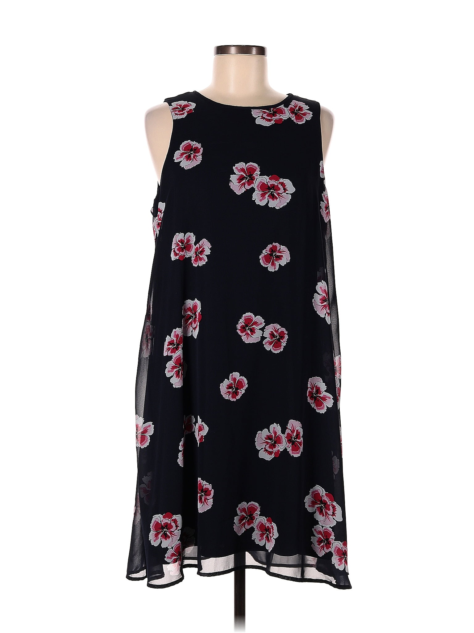 Tommy Hilfiger 100% Polyester Floral Black Casual Dress Size 12 - 76% off