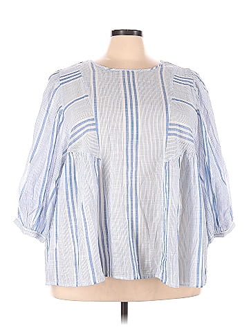 Lucky Brand Stripes Multi Color Blue 3/4 Sleeve Blouse Size 3X