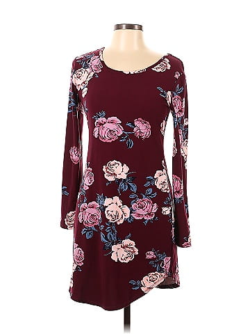 No Boundaries Floral Maroon Burgundy Casual Dress Size L - 44% off
