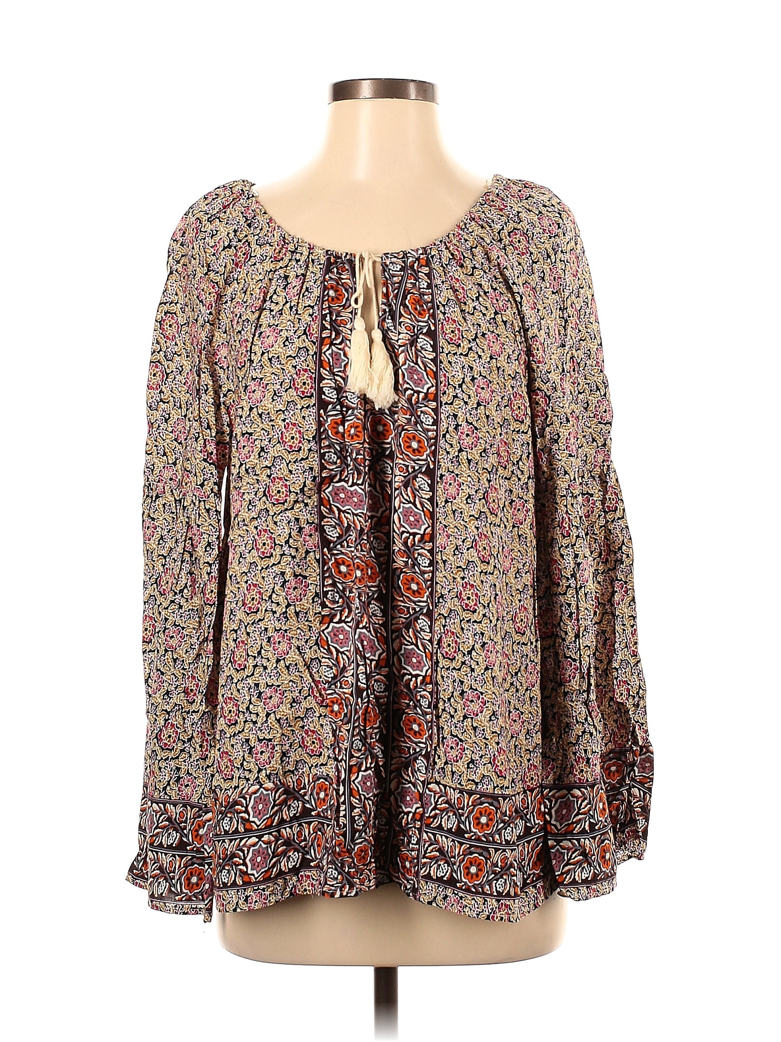 Umgee Floral Brown Long Sleeve Blouse Size S - 70% off