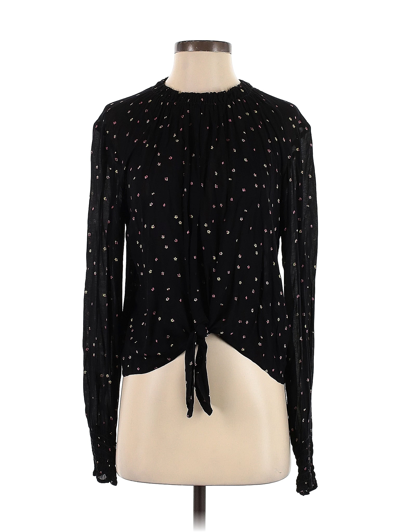 Bella Dahl 100 Rayon Polka Dots Black Long Sleeve Blouse Size S 77