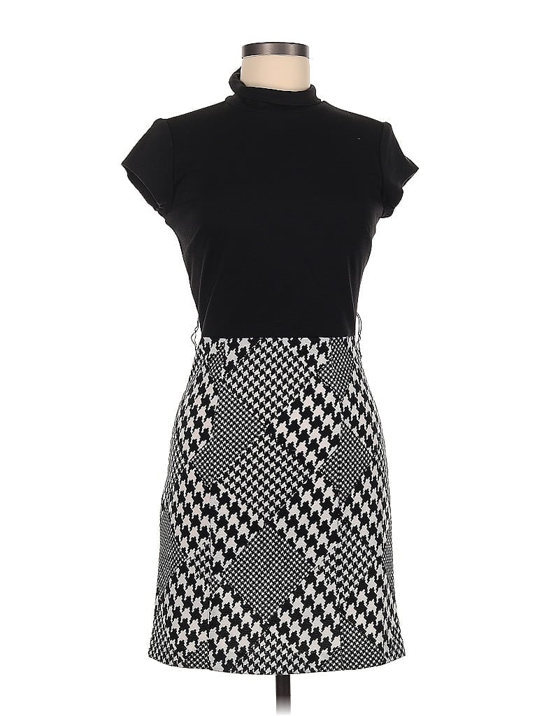 Xtraordinary Houndstooth Argyle Checkered-gingham Grid Tweed Chevron-herringbone Graphic Black Casual Dress Size M - photo 1