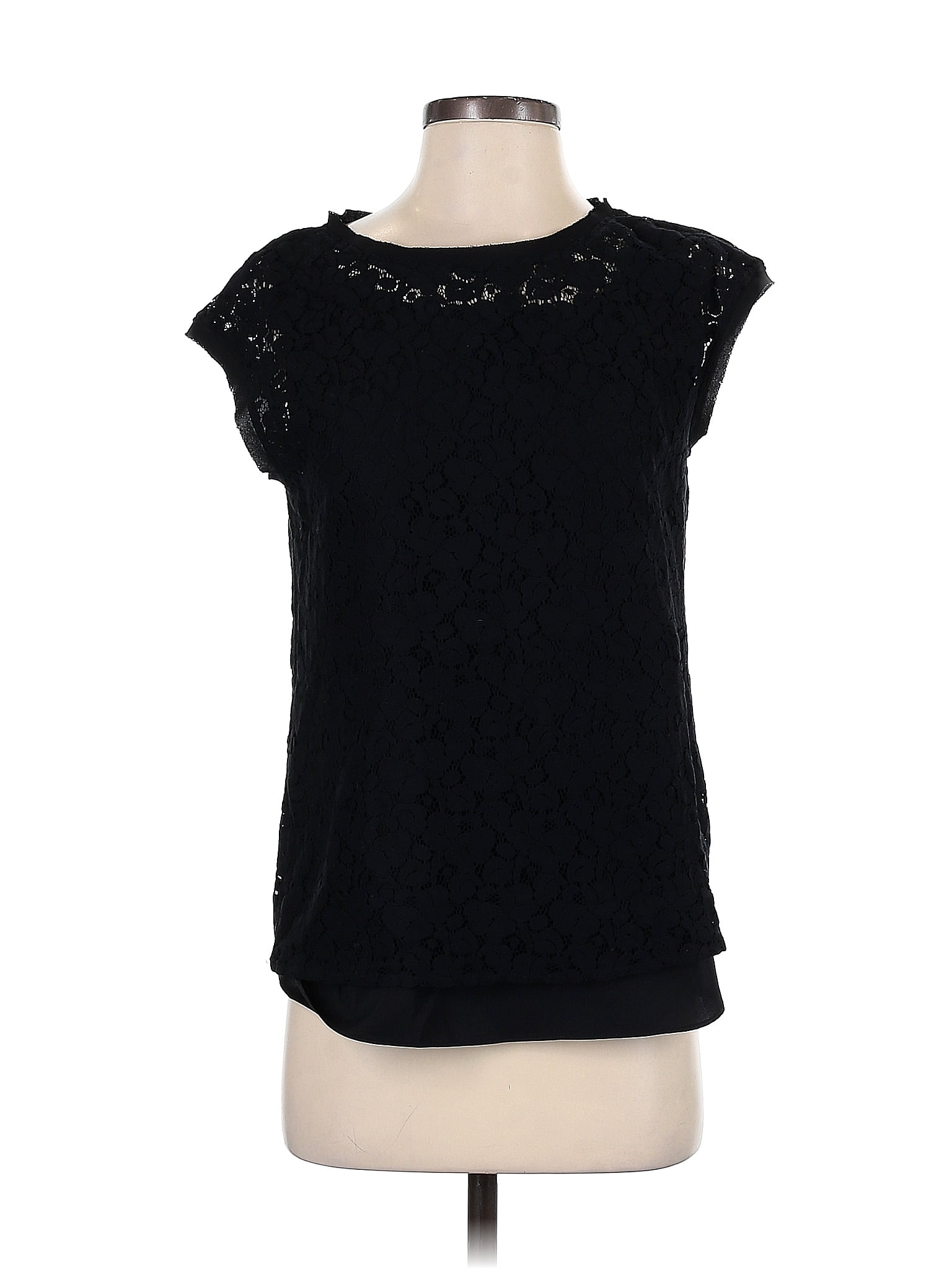 Haut Noir American Rag - Manches Courtes - Taille S - Accents Boutonnés Au Cou
