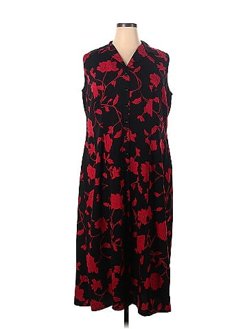 DressBarn 100% Polyester Floral Black Red Casual Dress Size 20W (Plus) -  37% off