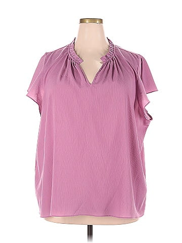 Nine West 100% Polyester Purple Short Sleeve Blouse Size 3X (Plus