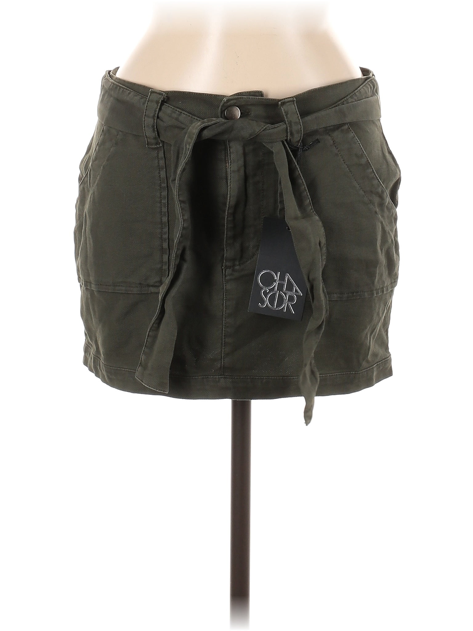 Chaser Solid Green Denim Skirt Size M 67 off ThredUp