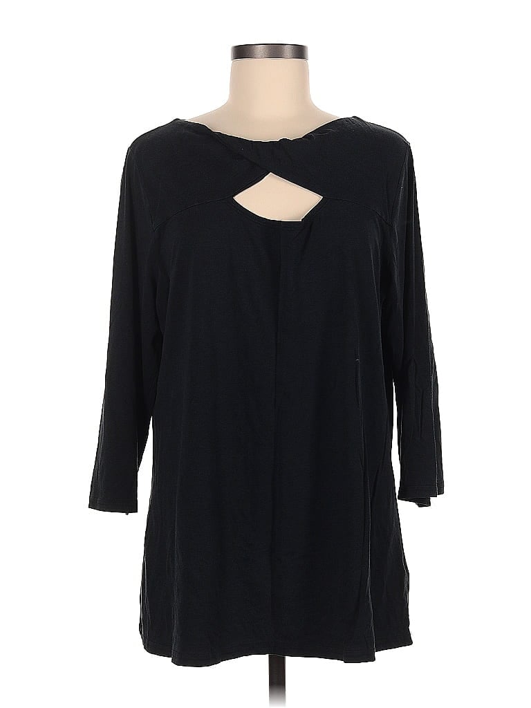 Pre-owned Denim 24/7 Long Sleeve Top Black Keyhole Neckline Tops