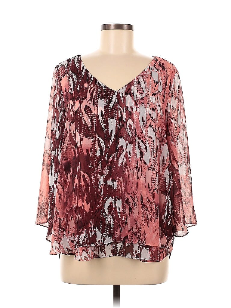 Jlo By Jennifer Lopez 100 Polyester Multi Color Burgundy Long Sleeve