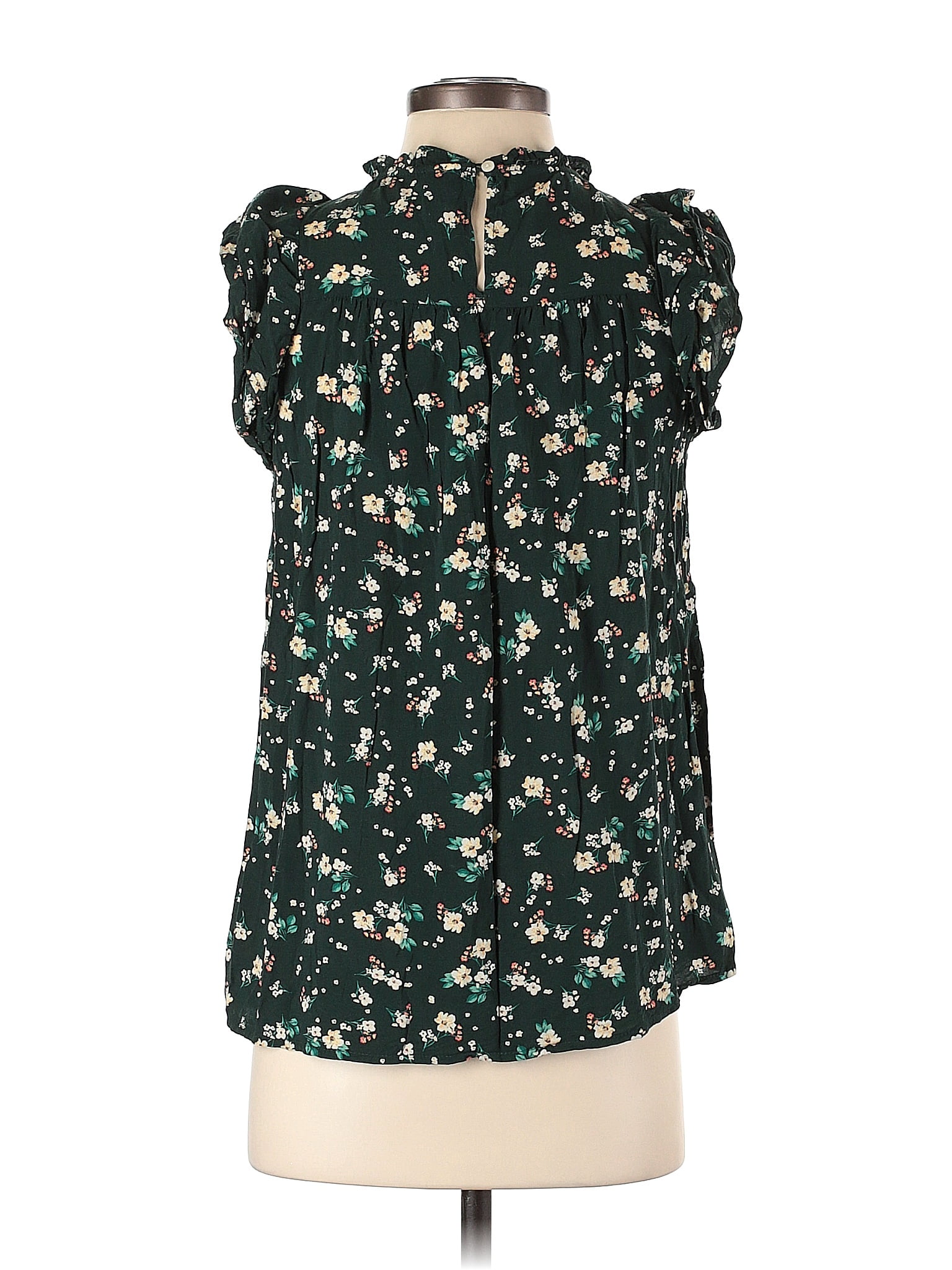 Old Navy 100% Rayon Floral Green Short Sleeve Blouse Size S (Tall