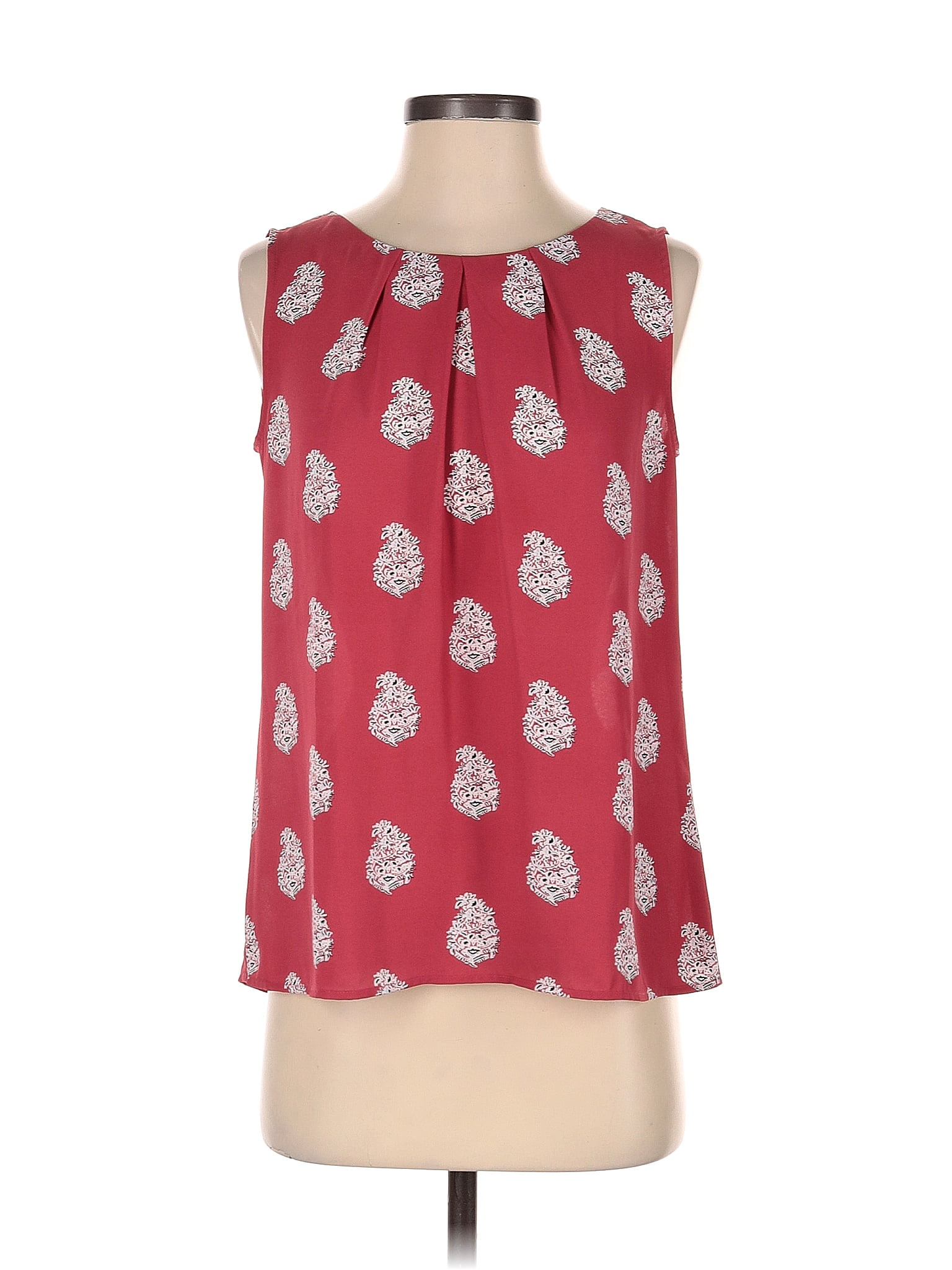 Ann Taylor LOFT Outlet 100% Polyester Floral Colored Red Sleeveless Blouse  Size L - 43% off