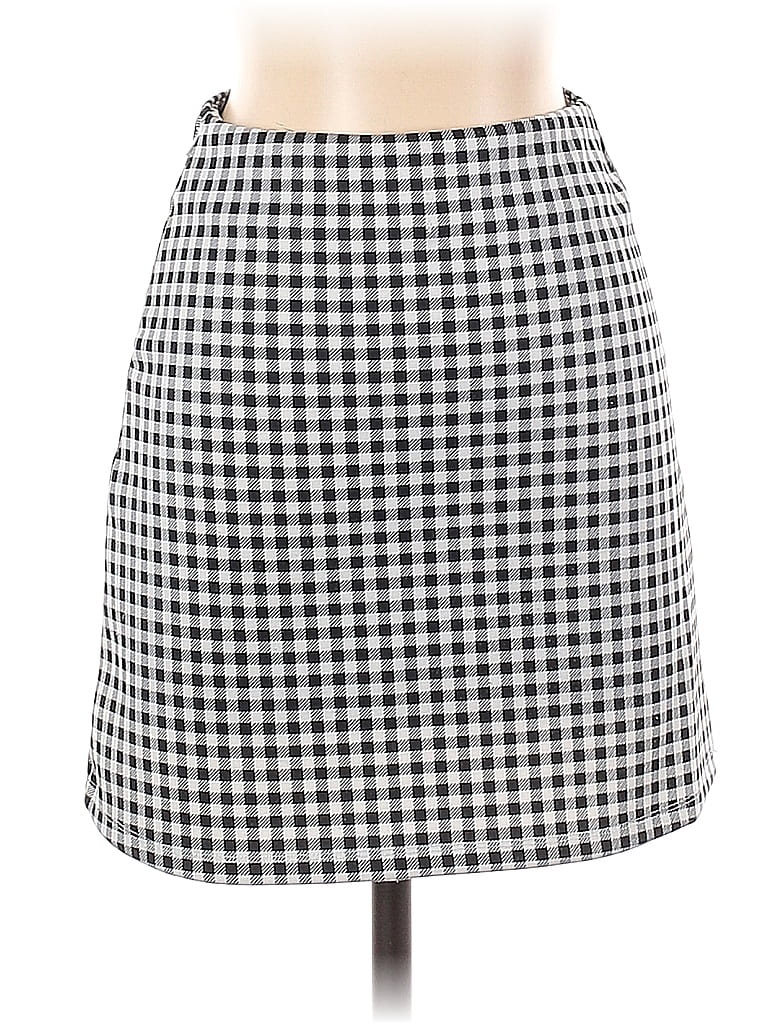 Polly 100% Polyester Checkered-gingham Houndstooth Argyle Grid Plaid Black Casual Skirt Size 2 - photo 1