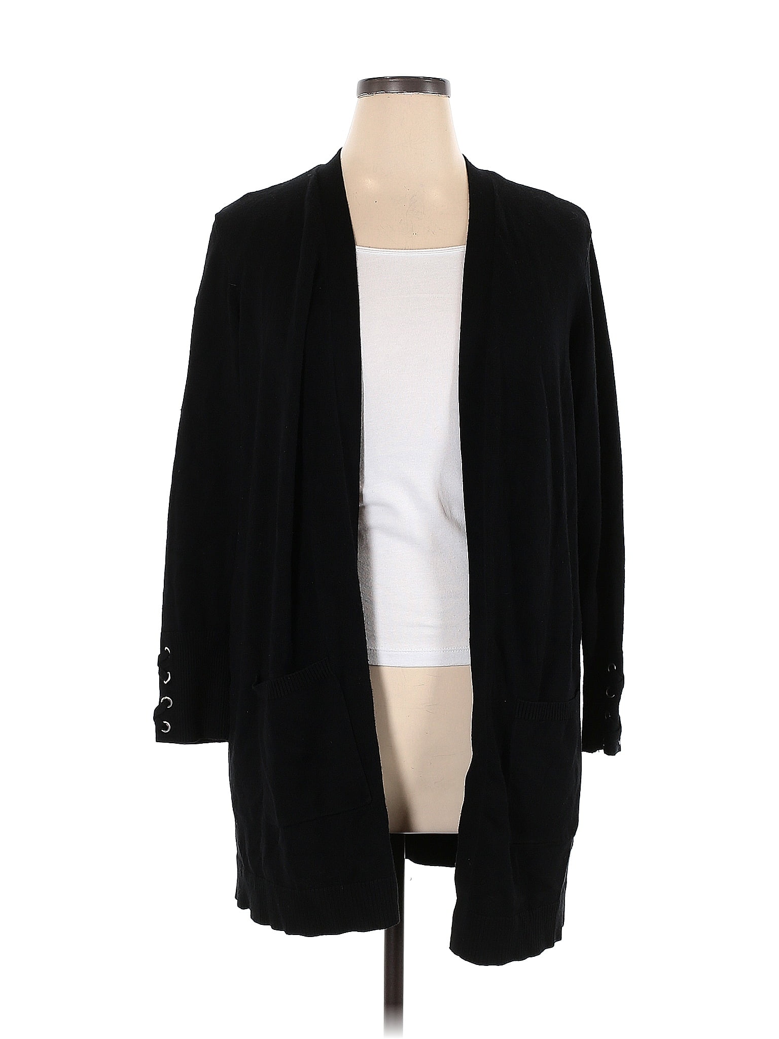 Roz & Ali Color Block Solid Black Cardigan Size 1X (Plus) - 73% off ...