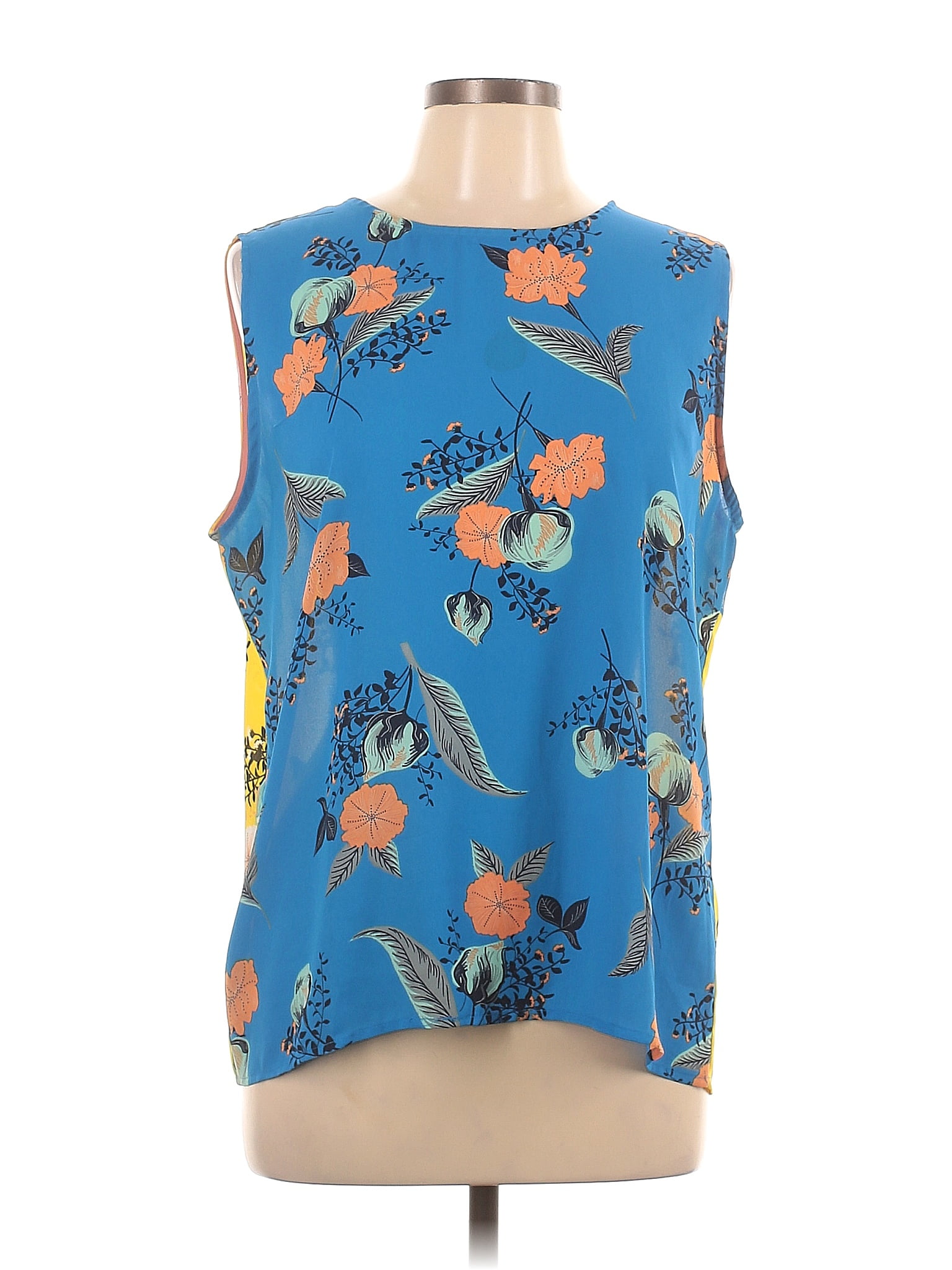 Violet And Claire 100 Polyester Floral Blue Sleeveless Blouse Size L