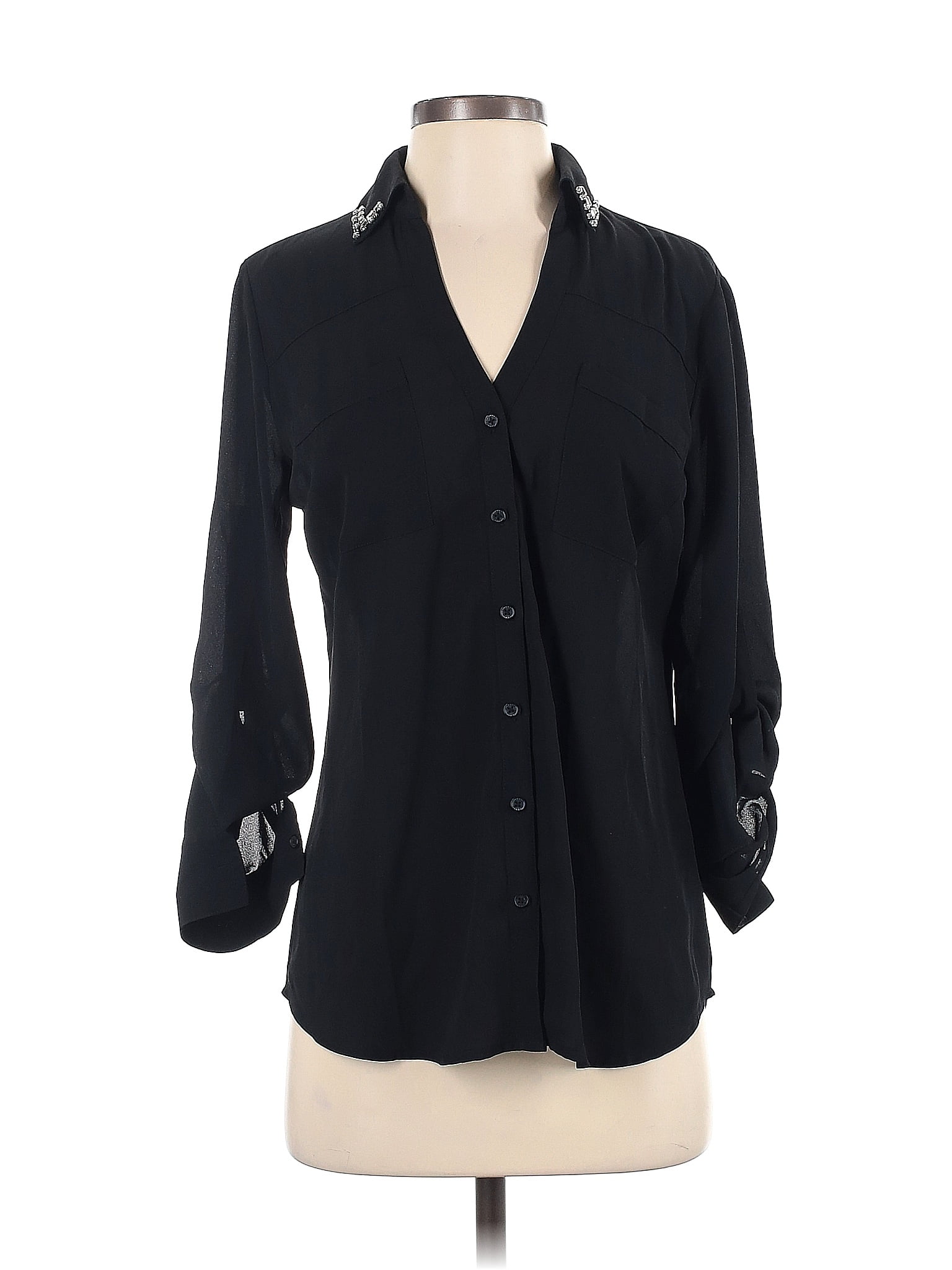 Express 100 Polyester Polka Dots Black Long Sleeve Blouse Size S 71