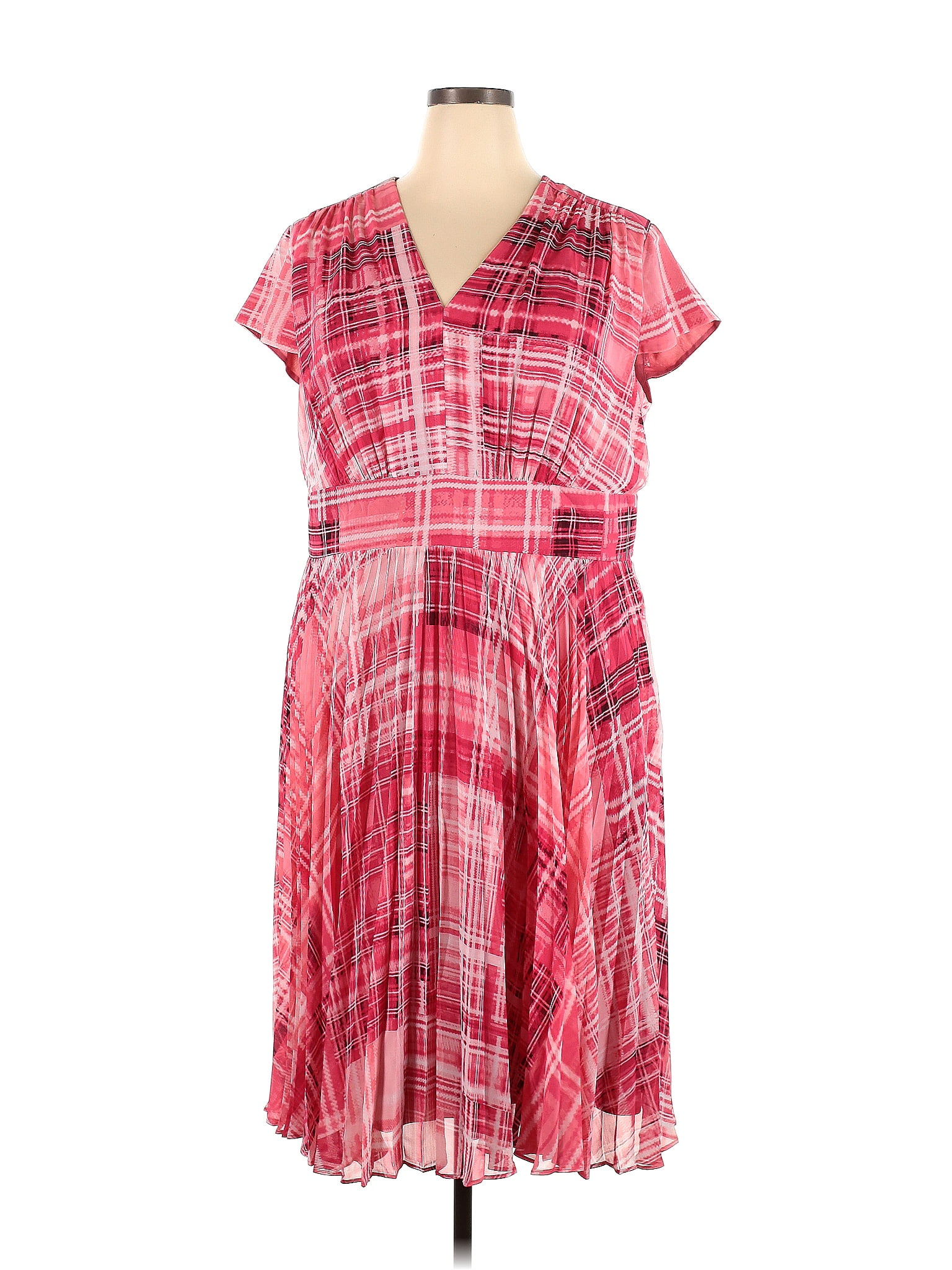 Maggy London 100 Polyester Plaid Grid Pink Casual Dress Size 18 Plus