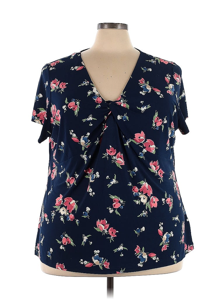 Chaps Floral Navy Blue Short Sleeve Blouse Size 3X (Plus) - 50% off ...