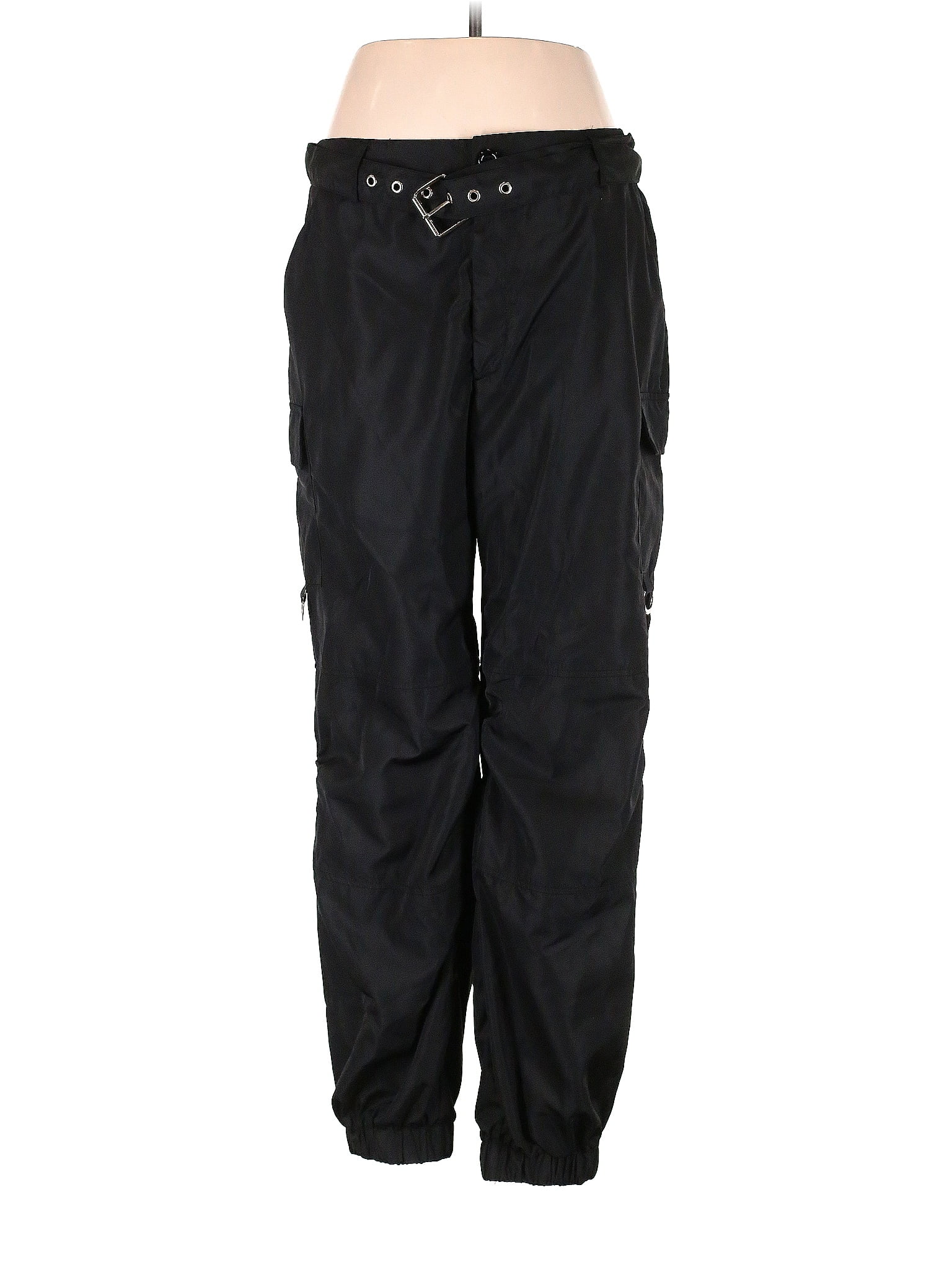 Shein 100% Polyester Solid Black Cargo Pants Size XL - 43% off