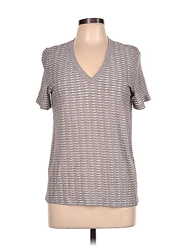 Armani Collezioni Stripes Multi Color Gray Short Sleeve T Shirt