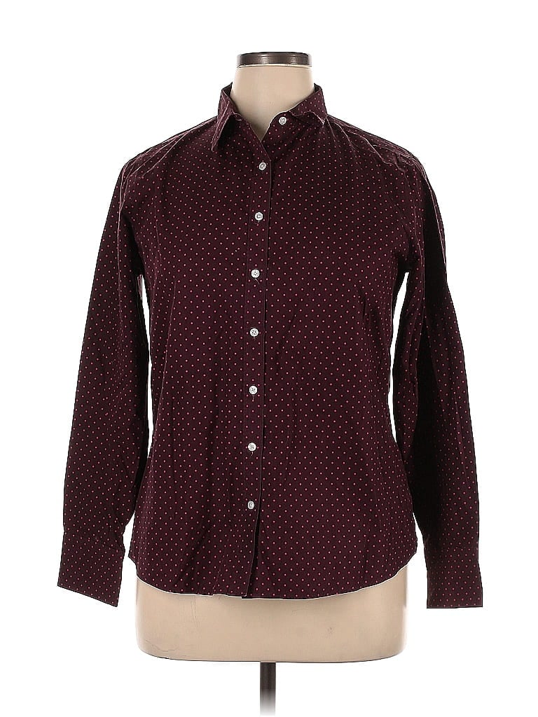 Lands' End 100% Cotton Polka Dots Houndstooth Jacquard Argyle Hearts Burgundy Long Sleeve Button-Down Shirt Size 14 - photo 1