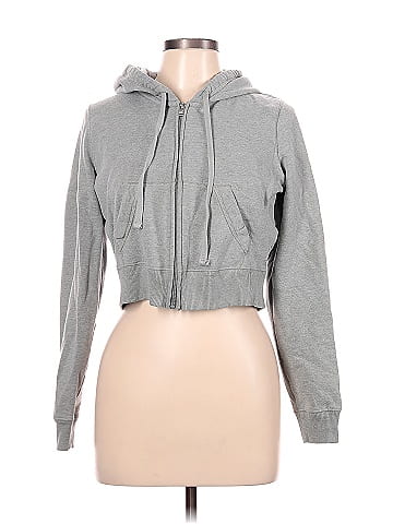 Hollister Solid Gray Zip Up Hoodie Size L - 60% off