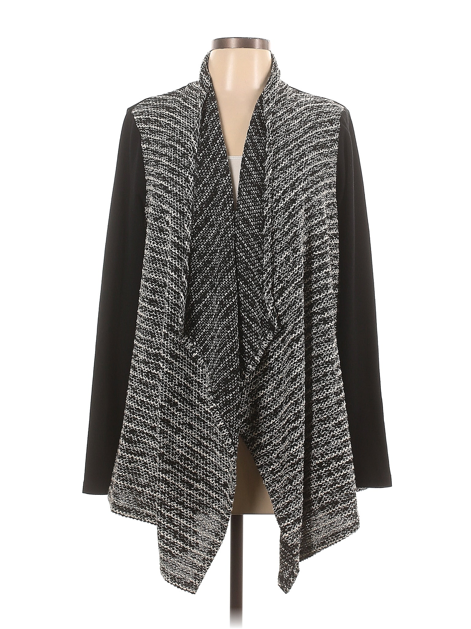 Cardigan LOGO By Lori Goldstein - Rayé Côtelé Gris, Taille S - Neuf Sans étiquettes - Maille Avec Godets
