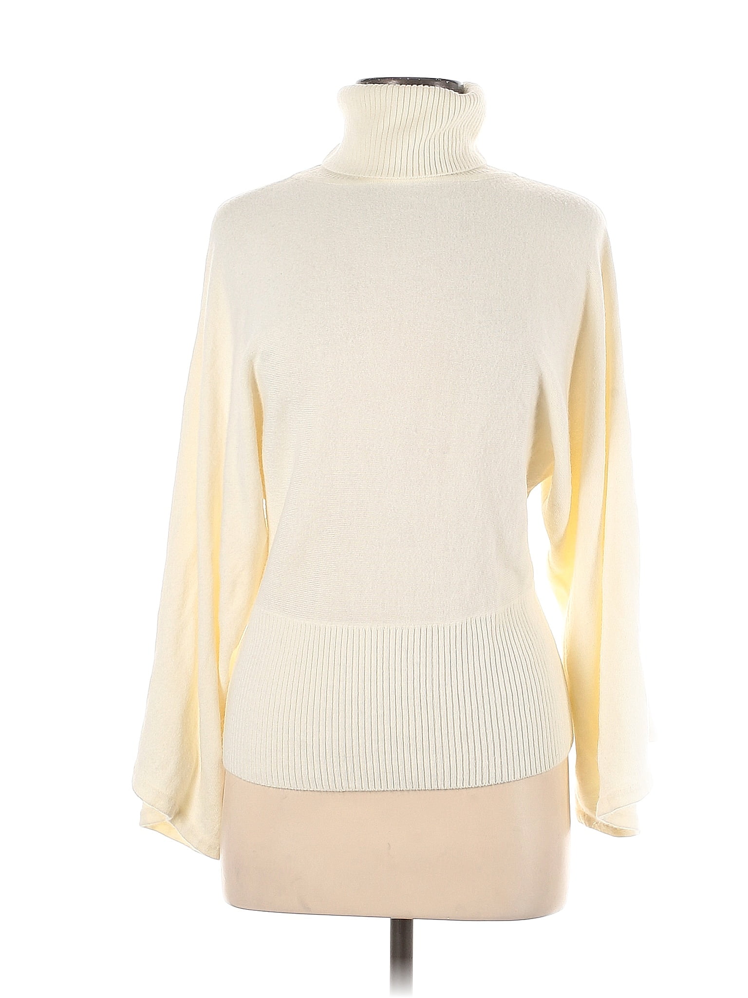 BCBGMAXAZRIA 100% Acrylic Color Block Solid Ivory Turtleneck Sweater ...