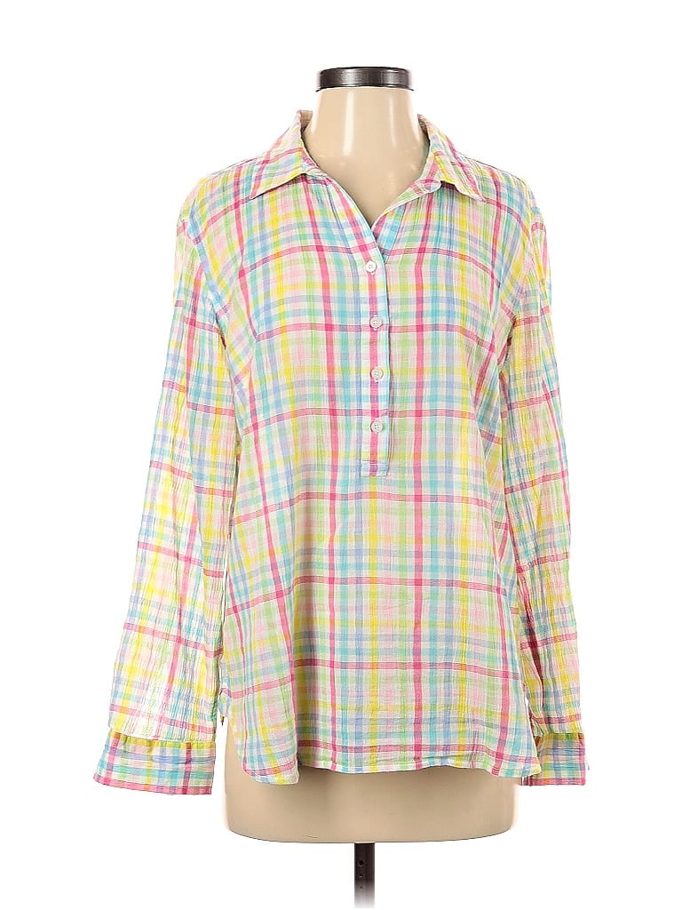 Talbots Outlet 100% Cotton Plaid Checkered-gingham Yellow Long Sleeve Blouse Size S (Petite) - photo 1