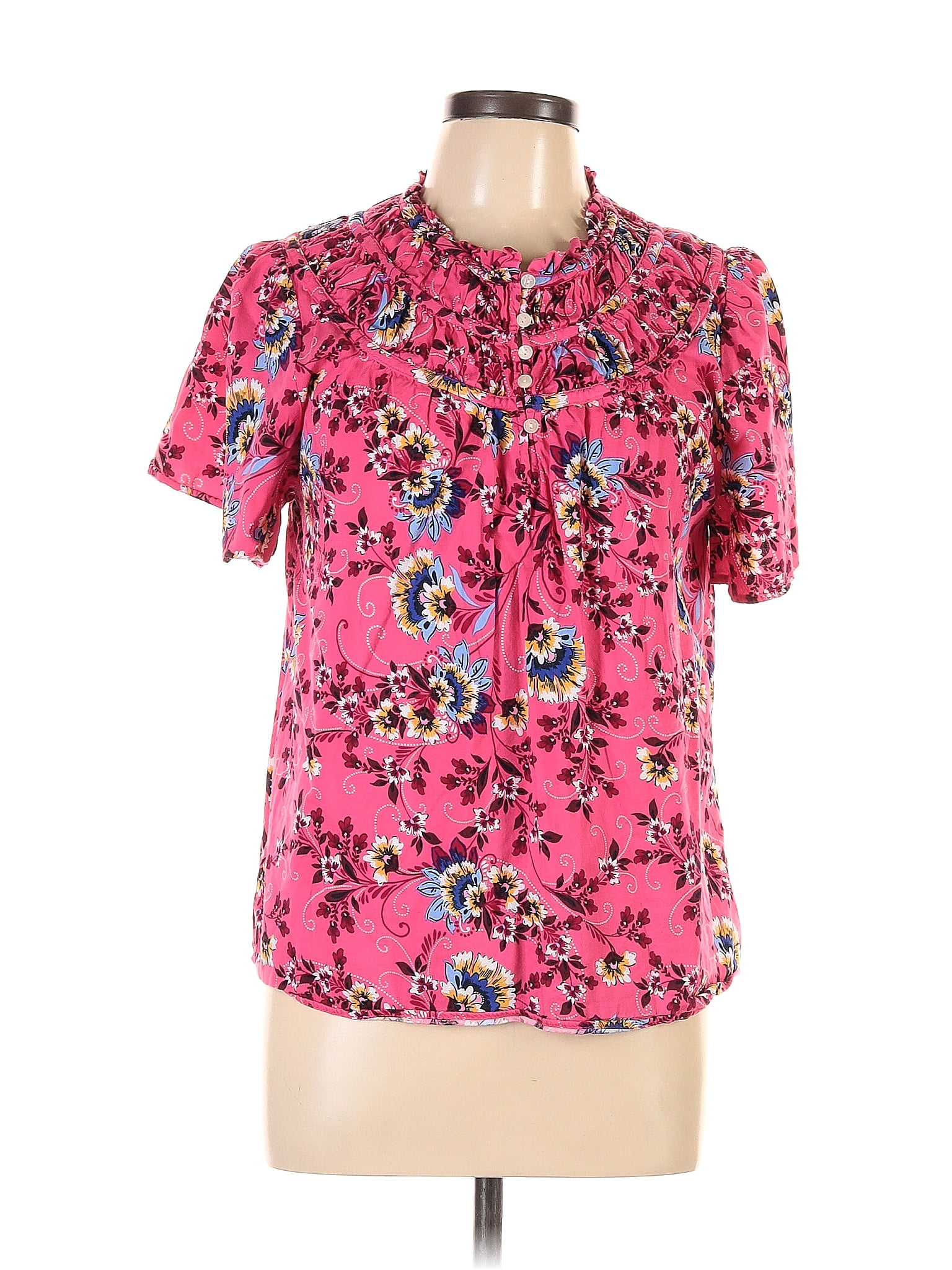 Ann Taylor Loft Floral Pink Short Sleeve Blouse Size L 70 Off Thredup