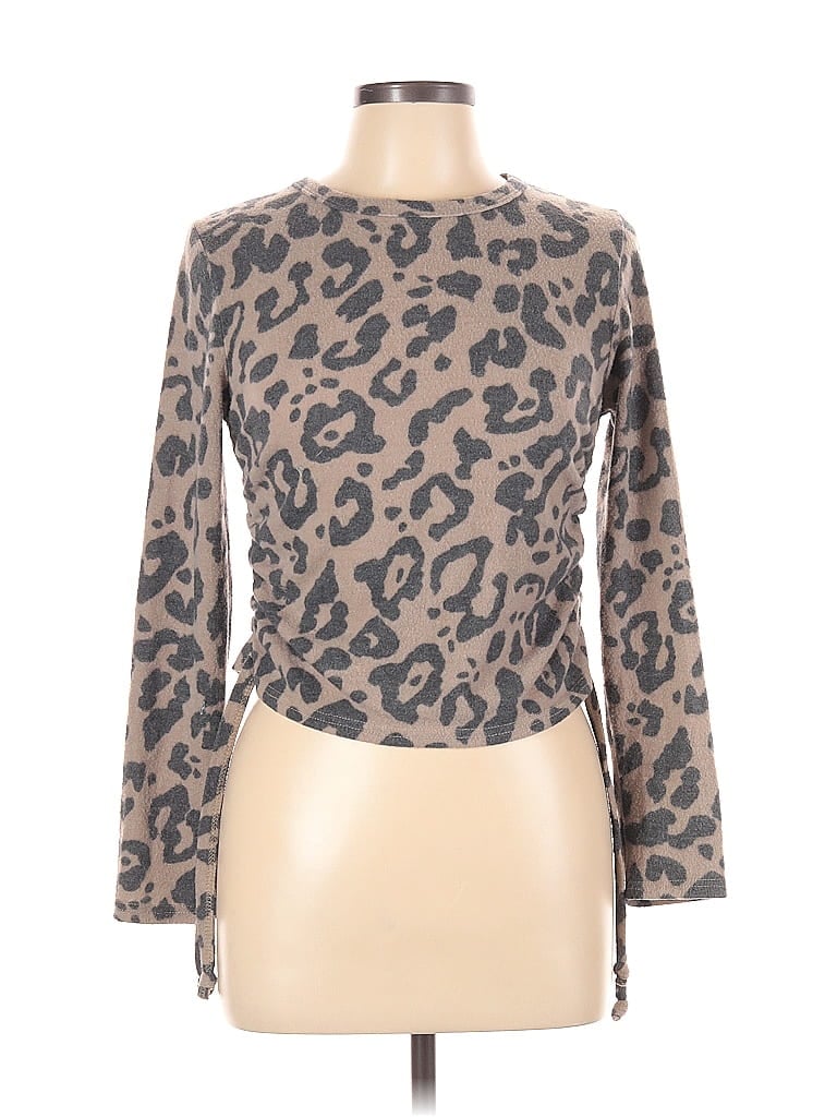 Pre-owned Livi Long Sleeve Top Brown Boatneck Tops