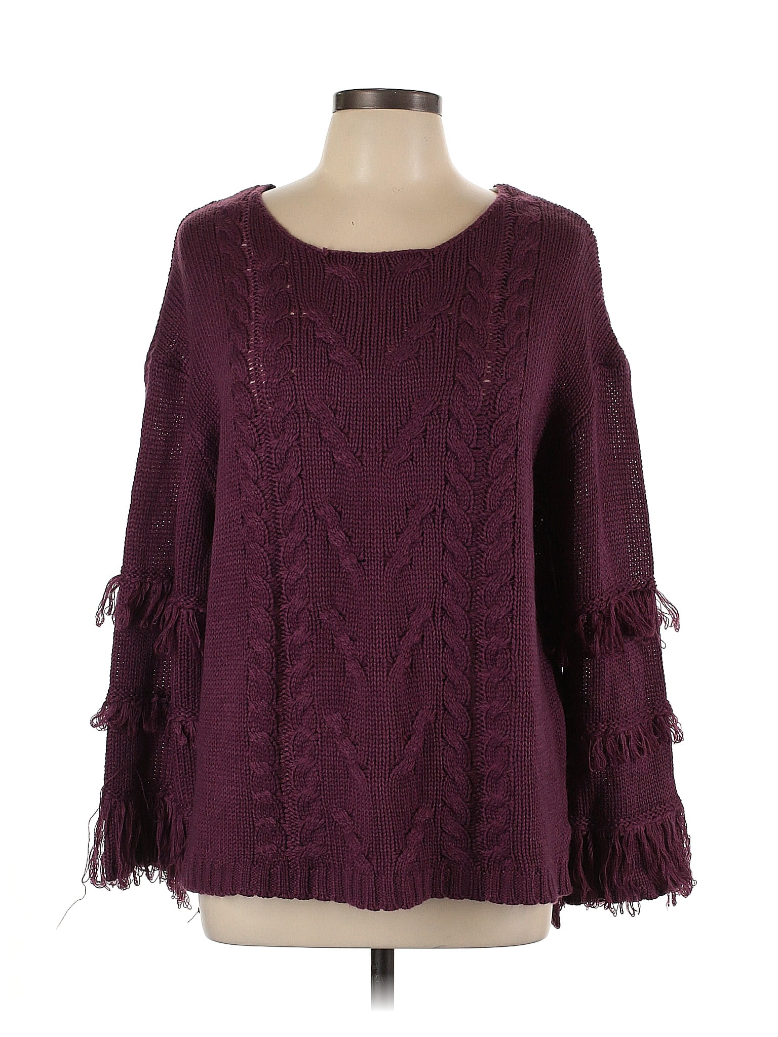 Indigo Thread Co. 100% Acrylic Purple Burgundy Pullover Sweater Size L ...