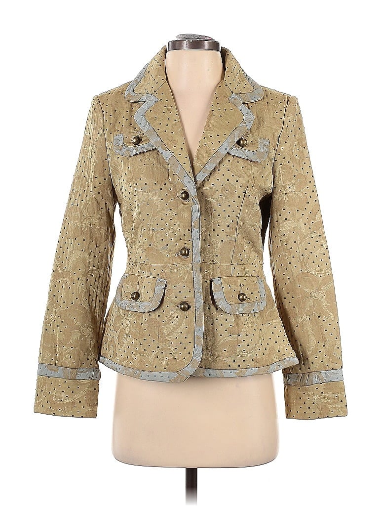 True Meaning Jacquard Damask Tweed Brocade Gold Blazer Size 4 - photo 1