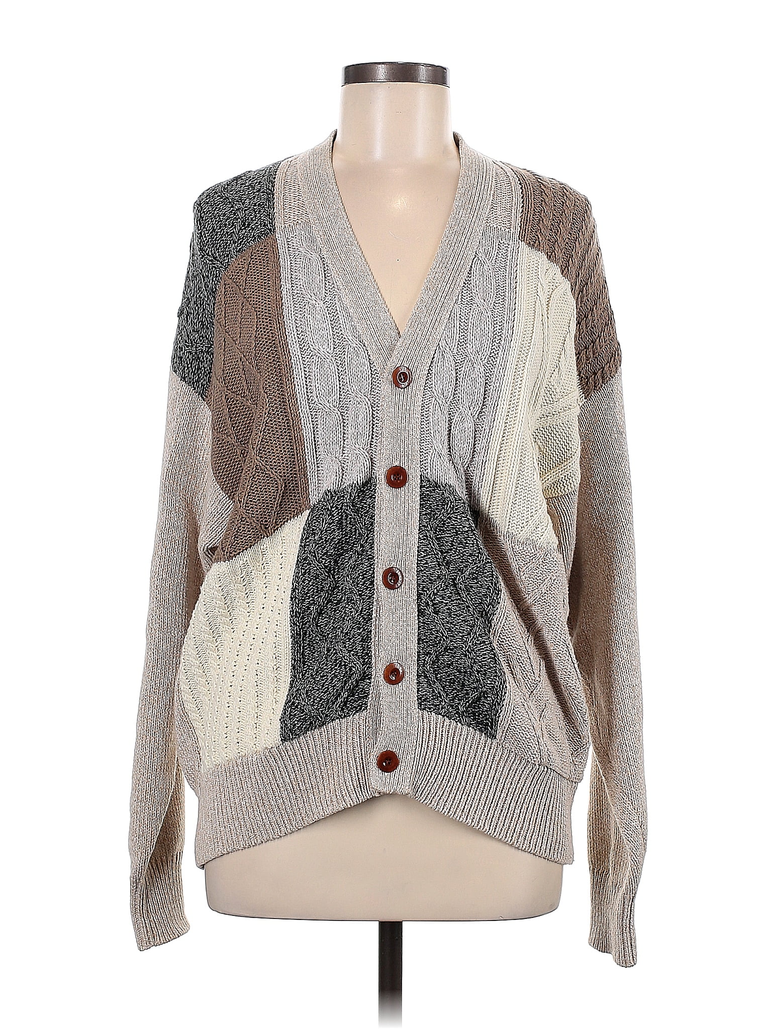 Orvis 100 Cotton Color Block Multi Color Gray Cardigan Size M 73