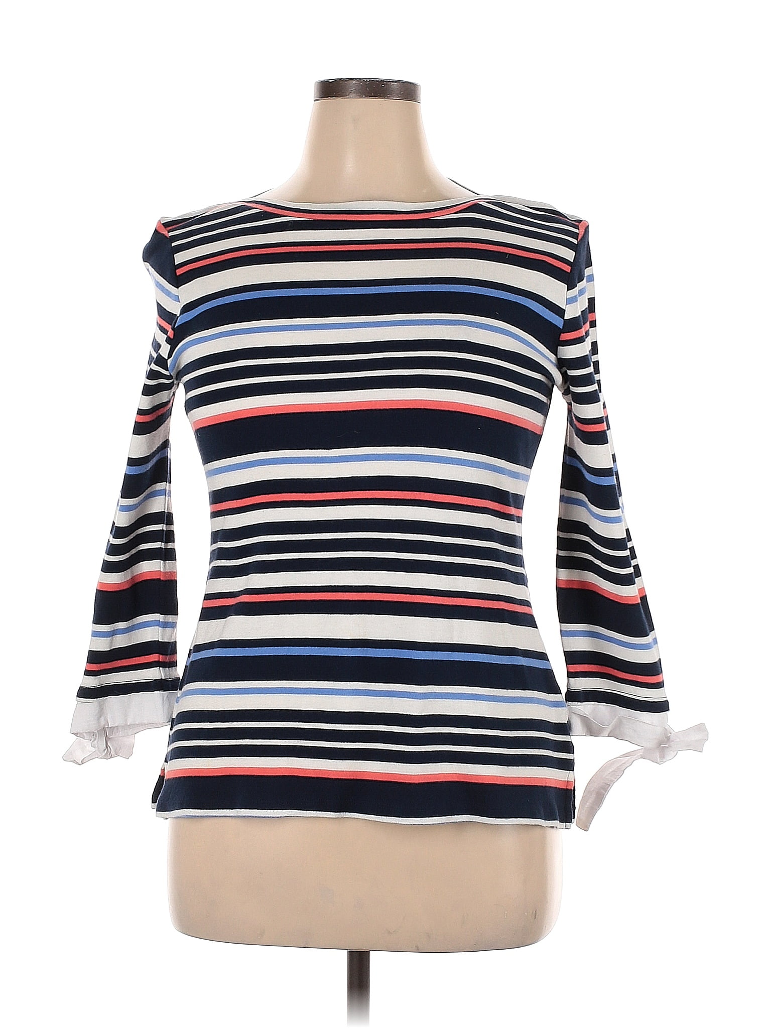 Charter Club 100% Cotton Color Block Stripes Multi Color Blue Pullover Sweater  Size XL (Petite) - 75% off