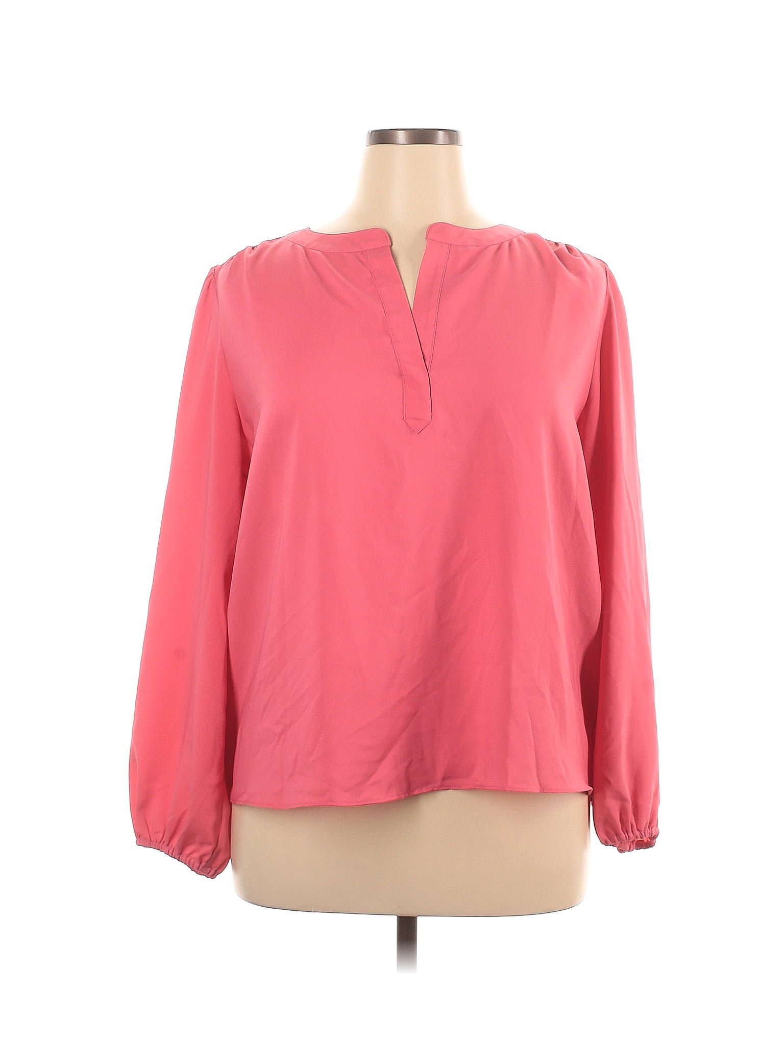 Ann Taylor 100 Polyester Solid Pink Long Sleeve Blouse Size Xl 75