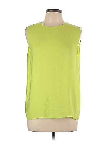 Theory 100% Silk Solid Yellow Green Sleeveless Silk Top Size L - 82% off