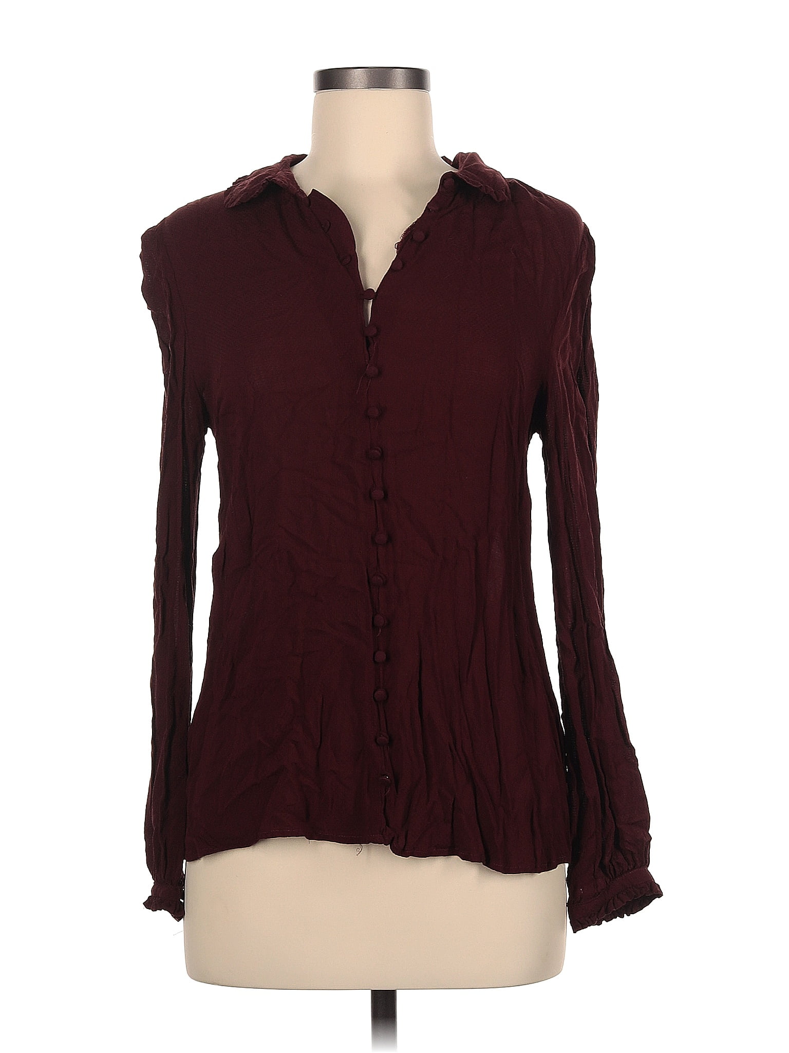 Modcloth 100 Rayon Burgundy Long Sleeve Blouse Size M 62 Off Thredup