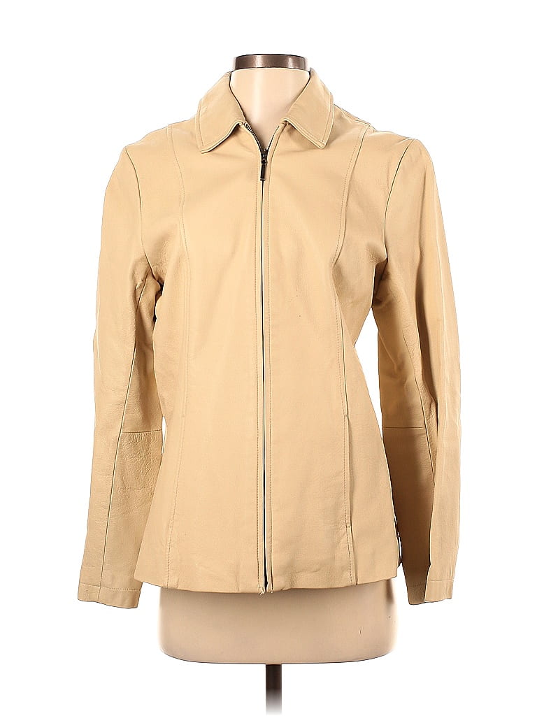 Dialogue 100% Polyester Tan Faux Leather Jacket Size S - photo 1
