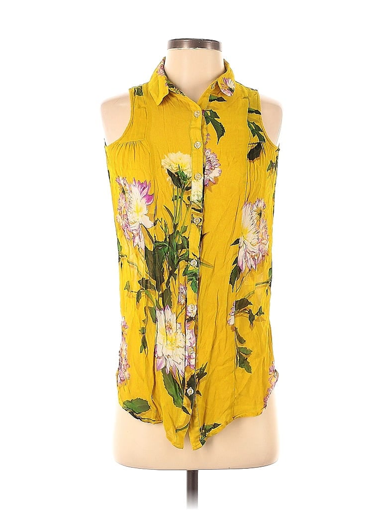 Maeve by Anthropologie 100% Viscose Floral Floral Motif Yellow Sleeveless Blouse Size 00 - photo 1