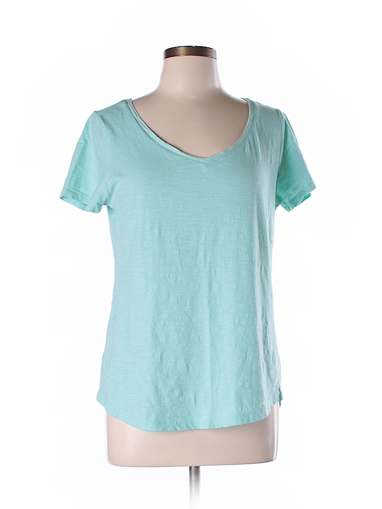 Ann Taylor LOFT 100% Cotton Solid Green Short Sleeve T-Shirt Size L ...